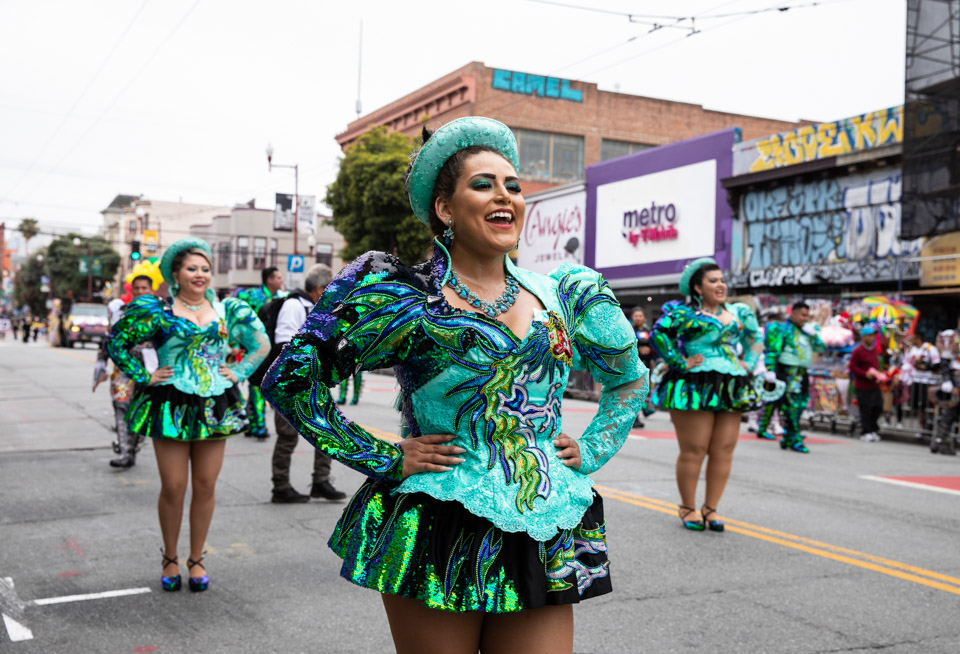 Colorful dancer with body paint at carnaval parade in Mission