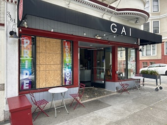 Castro Restaurant Gai Chicken & Rice Has Front Window Broken Again, This Time With Pride Flags Up