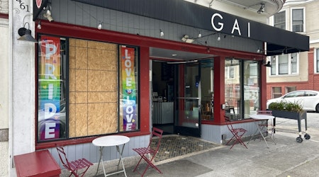 Castro Restaurant Gai Chicken & Rice Has Front Window Broken Again, This Time With Pride Flags Up