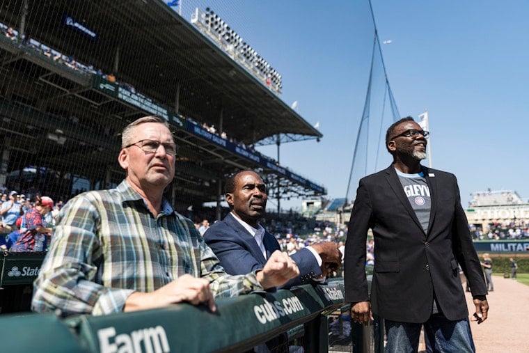 Gazing into the distance with @Cubs legends Mark Grace and Shawon Dunston,  2023 inductees into the team Hall of Fame, hoping a wild card…
