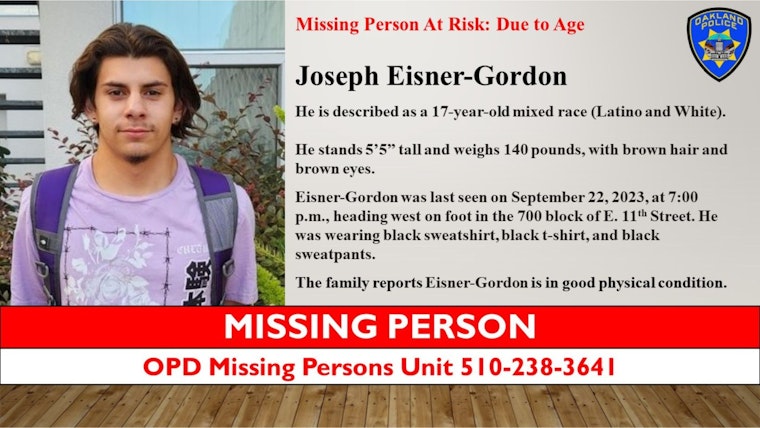 Missing 17-Year-Old Joseph Eisner-Gordon Sparks Urgent Search in Oakland