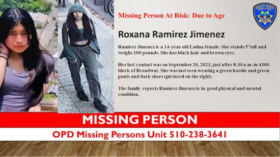 Missing Teen at Risk: Help Oakland Police Locate Roxana Ramirez Jimenez