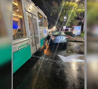 Green Line Trolley Derails after Collision with Car