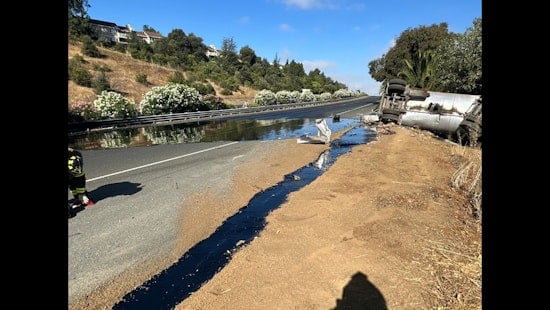 I-780 Closure and Hazardous Spill Caused by an Overturned Semi-truck Disrupt Benicia