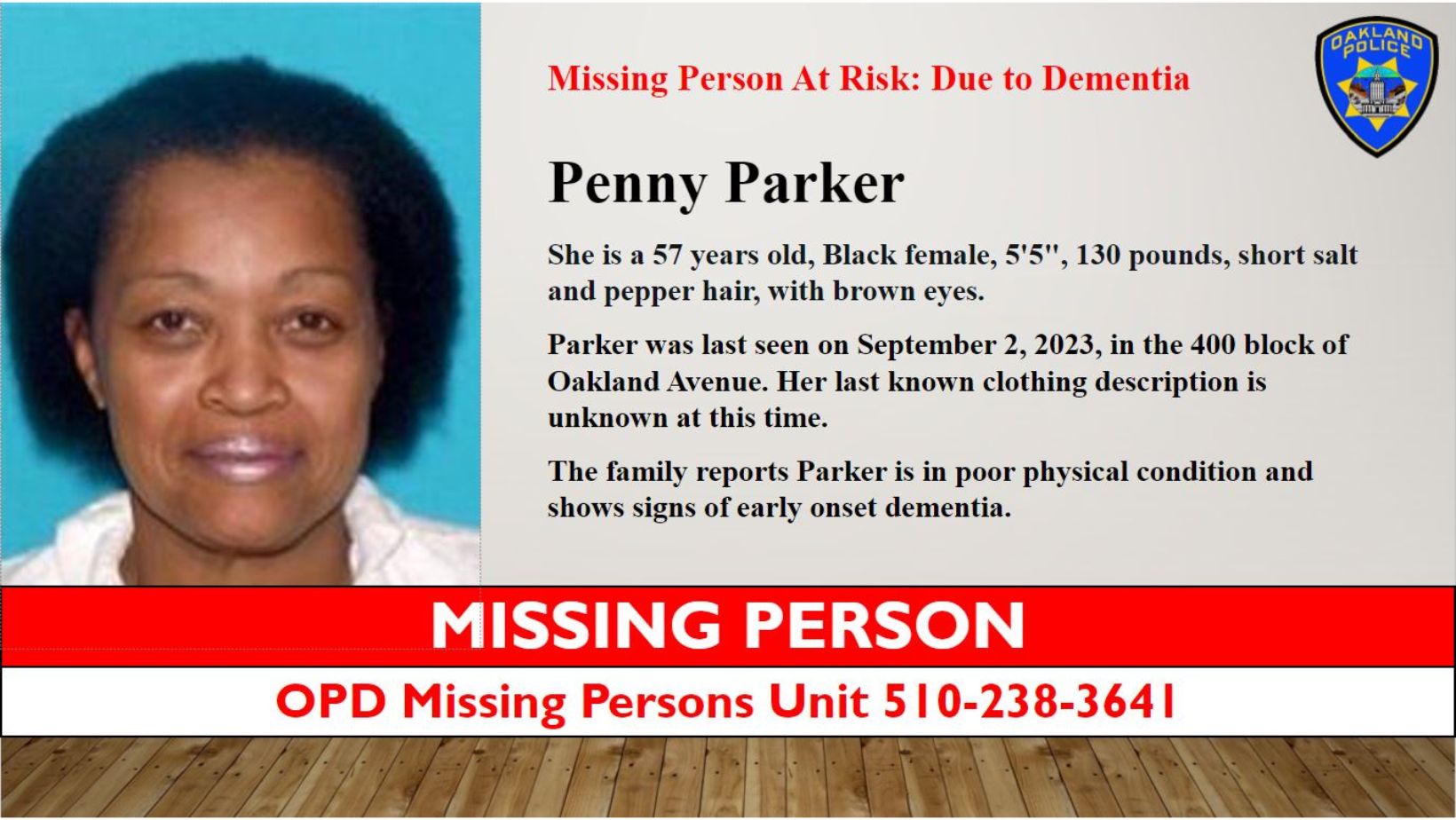 Police Seek Publics Help In Search For Oaklands Penny Parker 57 0472