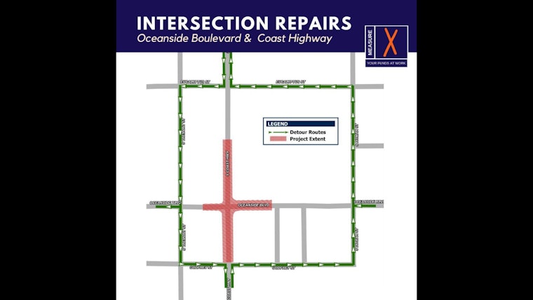 Repair Works to Commence at in the City of Oceanside at Oceanside Blvd & Coast Hwy