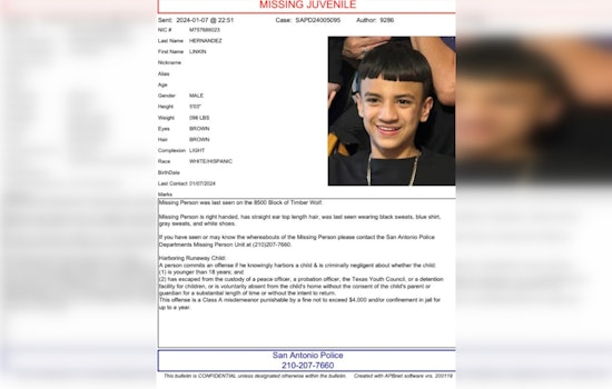 Amber Alert Issued for Missing 12-Year-Old Boy in San Antonio, Urgent Search Launched on City’s Southwest Side