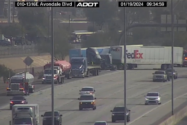 Amazon and FedEx Trucks Collide on I-10 Near Avondale, Prompting Freeway Shutdown and Cleanup