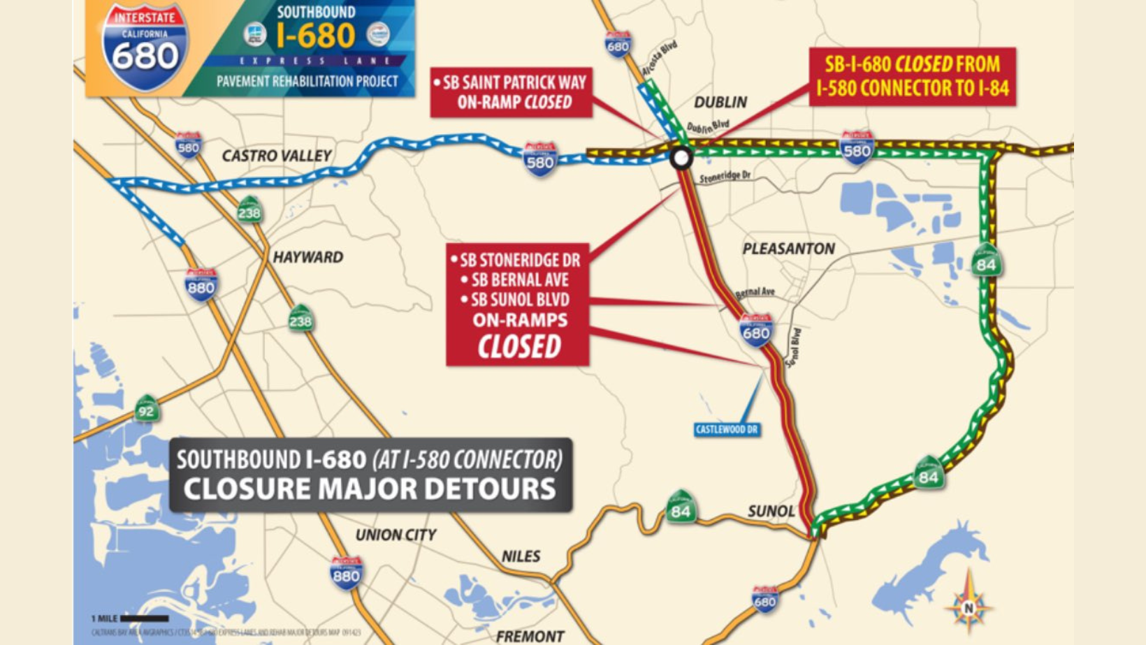 Bay Area Alert on I-680 Southbound Closure in Dublin for MLK Weekend