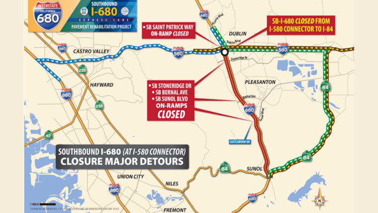 Bay Area Alert on I-680 Southbound Closure in Dublin for MLK Weekend Repaving