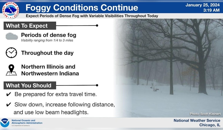 Chicago Engulfed in Dense Fog for Second Day, Pothole Repairs Underway Amid Visibility Woes