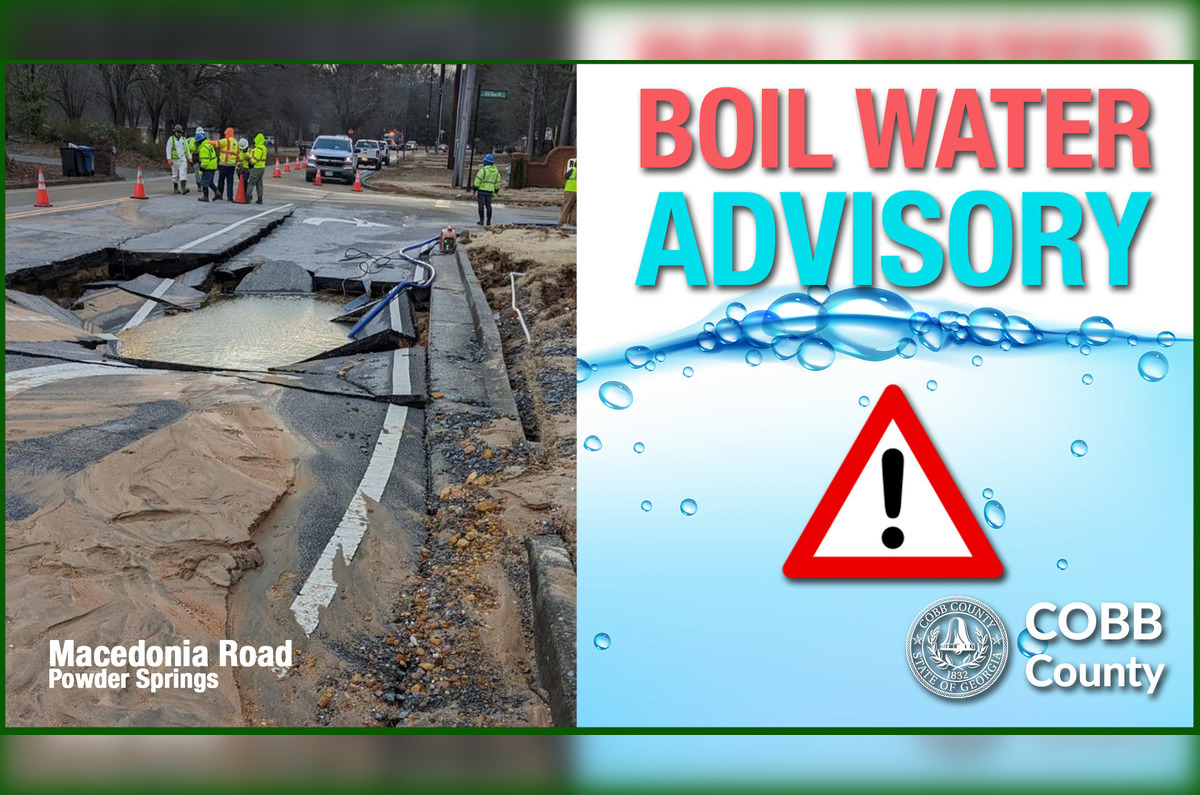 Cobb County Water Main Break Prompts Boil Water Advisory, Road