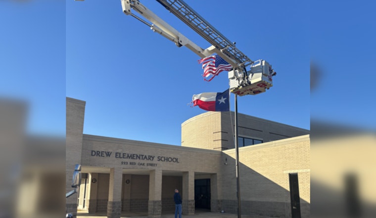 Crosby Community Bands Together as Volunteer Firefighters Help School Replace Storm-Damaged Flags