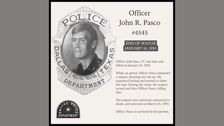 Dallas Police Department Honors Service and Sacrifice of Fallen Officer John R. Pasco