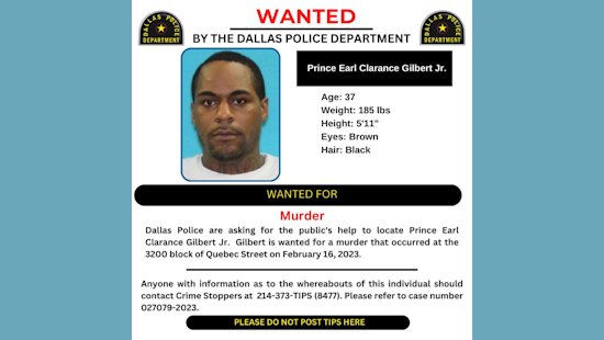 Dallas Police Seek Public's Help in Manhunt for Suspect Prince Earl Clarance Gilbert Jr.