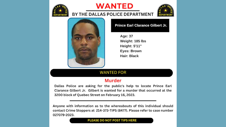 Dallas Police Seek Public's Help in Manhunt for Suspect Prince Earl Clarance Gilbert Jr.
