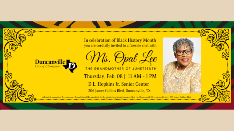 Duncanville Hosts Fireside Chat with 'Grandmother of Juneteenth' Opal Lee for Black History Month Festivities