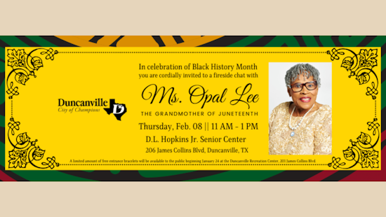 Duncanville Hosts Fireside Chat with 'Grandmother of Juneteenth' Opal Lee for Black History Month Festivities
