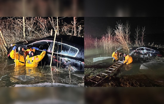 Firefighters Rescue Woman from Sinking Car in Macomb Township Flooding on 24 Mile Road
