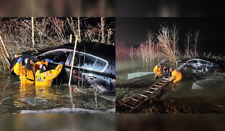 Firefighters Rescue Woman from Sinking Car in Macomb Township Flooding on 24 Mile Road