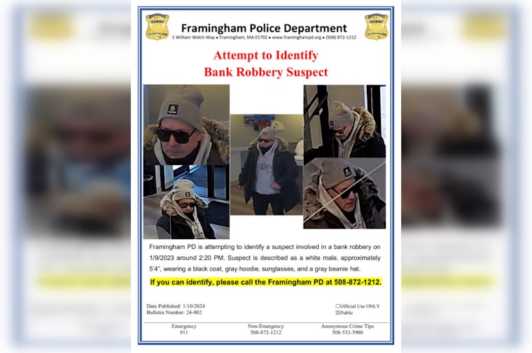 Framingham Police Seek Public's Help to Identify Suspect in Daring Daylight Bank Robbery