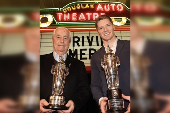 IndyCar Champion Josef Newgarden and Team Owner Roger Penske Triumph with "Baby Borg" Trophies in Dearborn