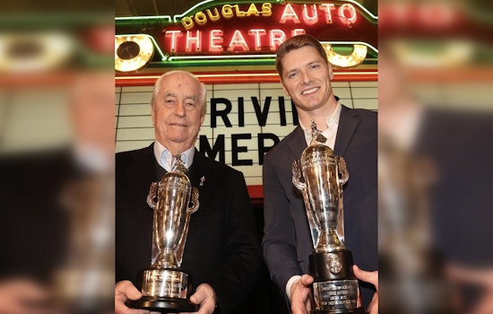 IndyCar Champion Josef Newgarden and Team Owner Roger Penske Triumph with "Baby Borg" Trophies in Dearborn