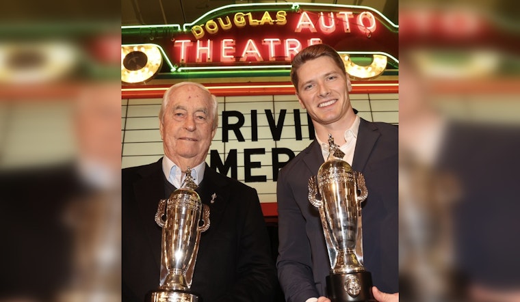 IndyCar Champion Josef Newgarden and Team Owner Roger Penske Triumph with "Baby Borg" Trophies in Dearborn