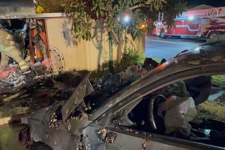 Irvine Home Engulfed in Flames After Car Crashes Into Residence, No Injuries Reported