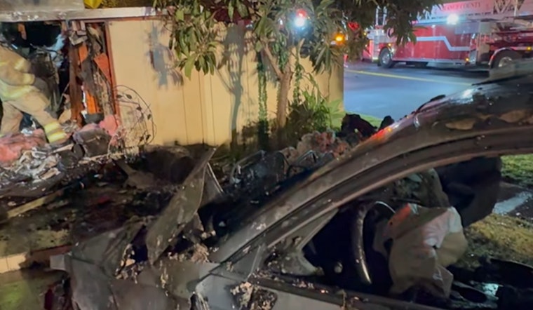 Irvine Home Engulfed in Flames After Car Crashes Into Residence, No Injuries Reported