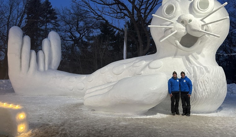 New Brighton Marvels at Bartz Brothers' Colossal "Sparky the Seal" Snow Sculpture