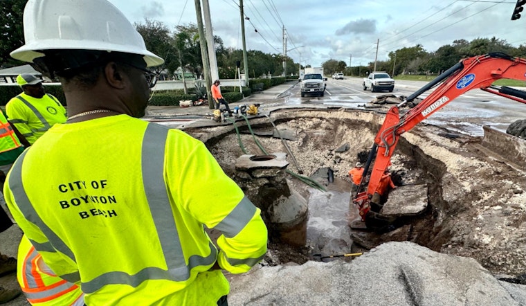 Ongoing Traffic Woes in Boynton Beach as Water Main Break Causes Large Sinkhole