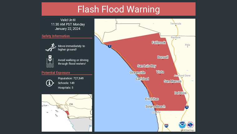 UPDATE: Severe Weather Alert, Flash Flood Warning Issued for San Diego County Amid Heavy Rainfall and Thunderstorms