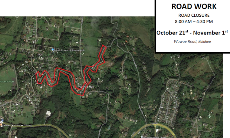Kalāheo Braces for Wawae Road Closure Due to Resurfacing Work from Oct 21-Nov 1