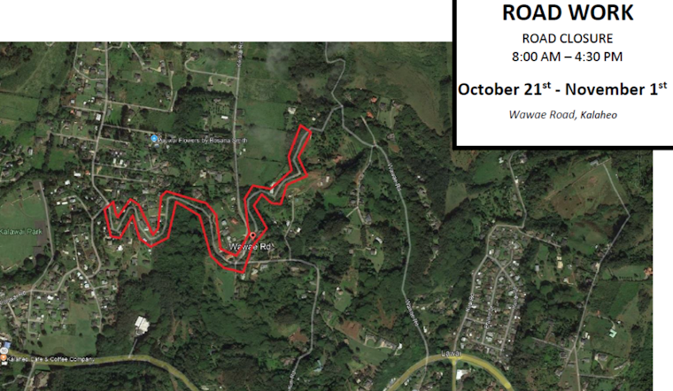 Kalāheo Braces for Wawae Road Closure Due to Resurfacing Work from Oct 21-Nov 1