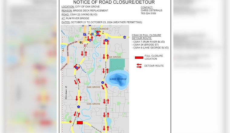 Anoka County Alert: Viking Boulevard Bridge Over Rum River Closure Scheduled for Infrastructure Upgrade