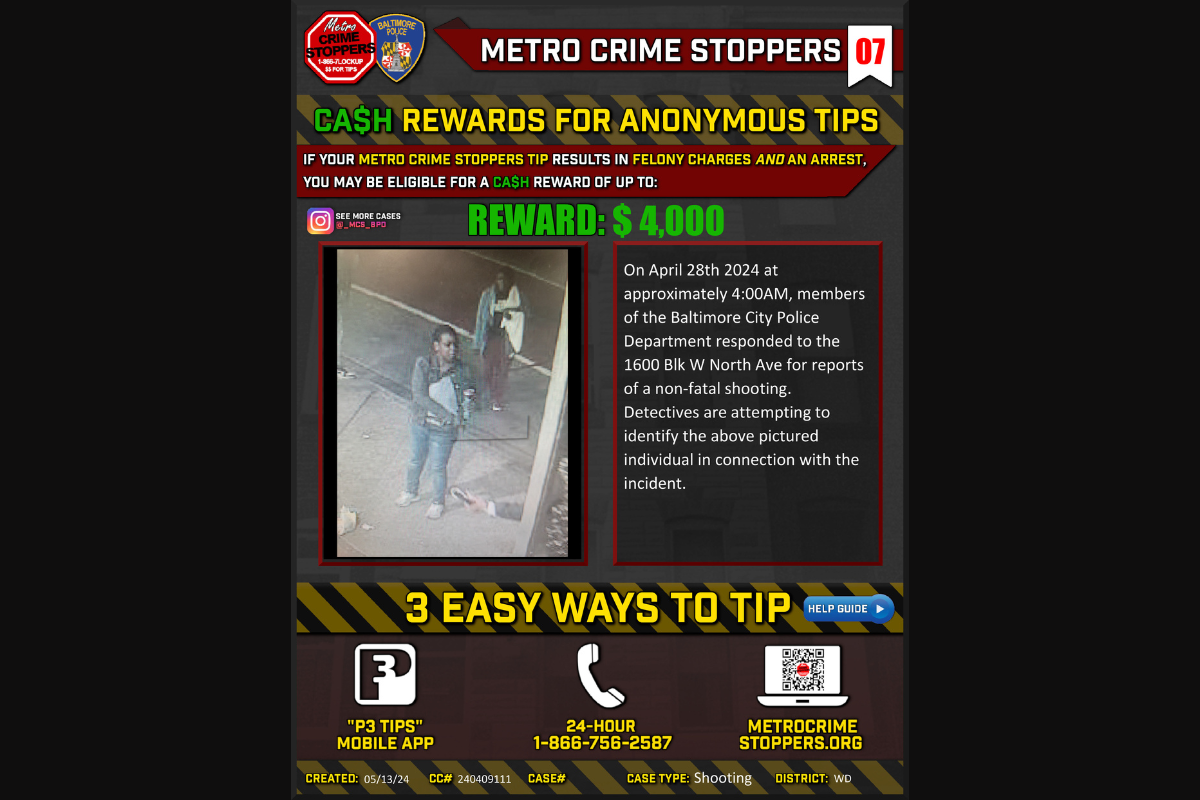 Baltimore Police Seek Public's Help to Identify Suspect in North