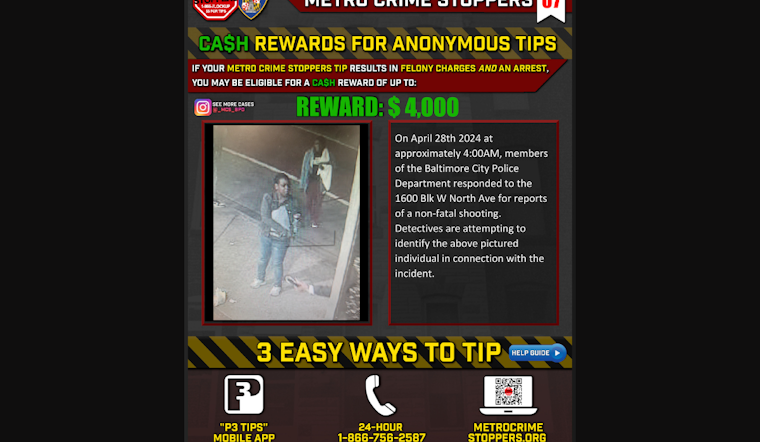 Baltimore Police Seek Public's Help to Identify Suspect in North Avenue Armed Robbery and Assault