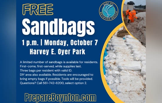Boynton Beach Offers Sandbags to Residents for Flood Prevention, Distribution Today at Oyer Jr. Park