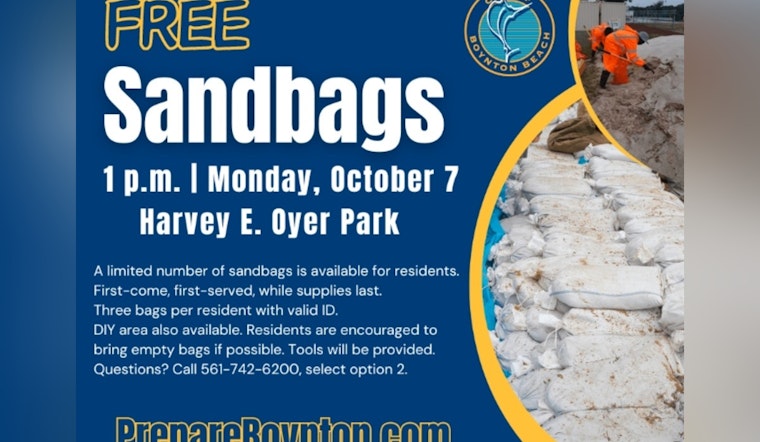 Boynton Beach Offers Sandbags to Residents for Flood Prevention, Distribution Today at Oyer Jr. Park