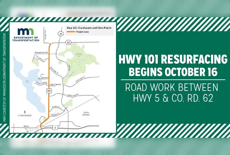 Chanhassen and Eden Prairie Drivers Alert, Major Delays Ahead as Hwy 101 Resurfacing Begins Oct. 16