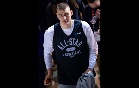 Denver Sports Icons Unite, Nikola Jokic Presents Nathan MacKinnon with Hart Trophy at Ball Arena