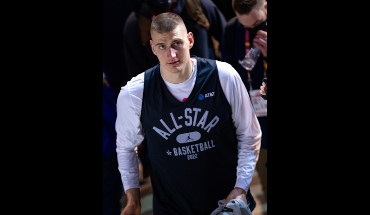 Denver Sports Icons Unite, Nikola Jokic Presents Nathan MacKinnon with Hart Trophy at Ball Arena