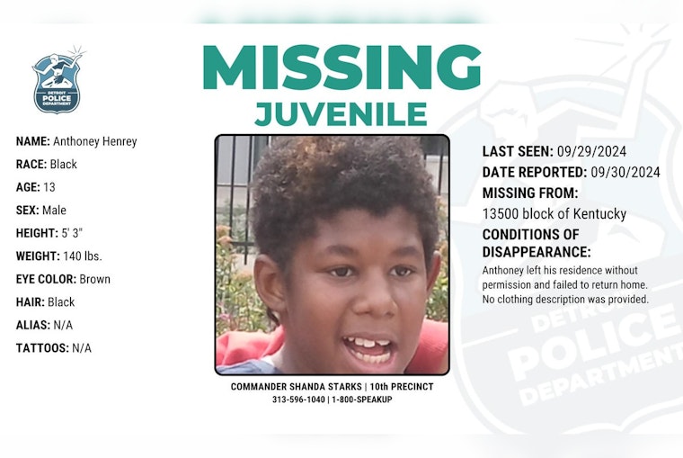 Detroit Community and Police Seek Public Assistance in Search for Missing 13-Year-Old Anthoney Henrey