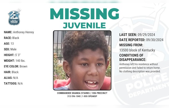 Detroit Community and Police Seek Public Assistance in Search for Missing 13-Year-Old Anthoney Henrey
