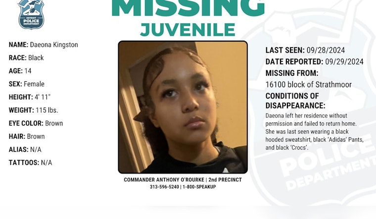 Detroit Police Launch Urgent Search for Missing 14-Year-Old Daeona Kingston