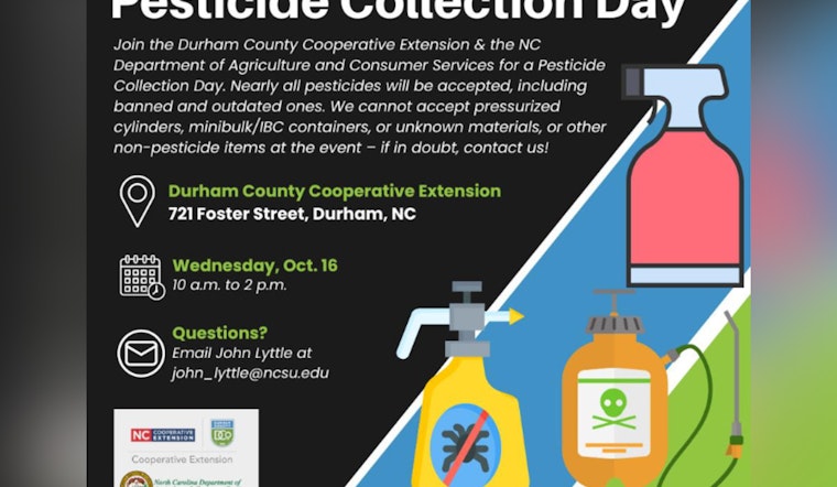 Durham Hosts Pesticide Collection Day on October 16 for Safe Disposal of Unwanted Chemicals