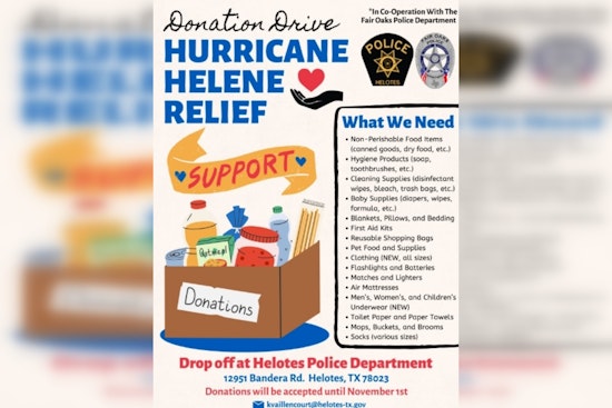 Helotes and Fair Oaks Police Departments Launch Relief Donation Drive for Hurricane Helene Victims