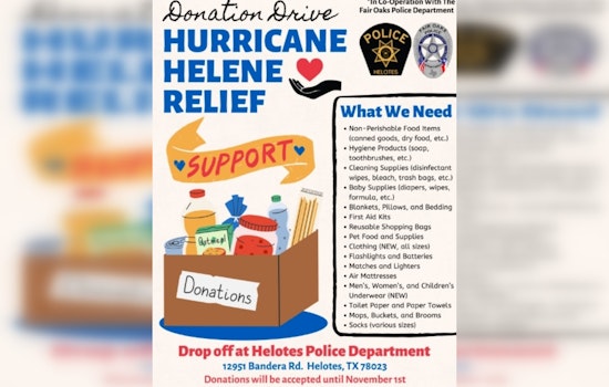 Helotes and Fair Oaks Police Departments Launch Relief Donation Drive for Hurricane Helene Victims