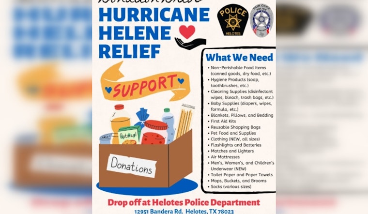 Helotes and Fair Oaks Police Departments Launch Relief Donation Drive for Hurricane Helene Victims